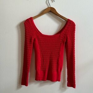 FREE PEOPLE Orange Crochet Knit Top Size M